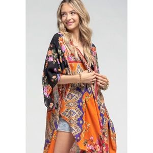 Italian Rose Garden Jacquard Lightweight Open Kimono Wrap Coverup Top One Size